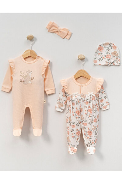 Cherub Baby Squirrel Embroidered Floral Baby Girl Newborn Two-Piece Jumpsuit Set