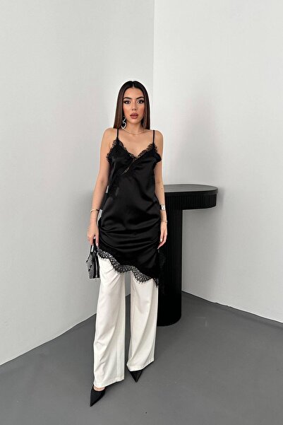 Lady Pixie Mini Satin Dress with Lace Detail