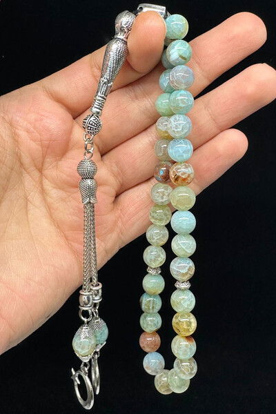 Fabula Silver Akik Taşı Tesbih Ay Yıldız Püsküllü Erkek Hediye Doğal Taş Tespih