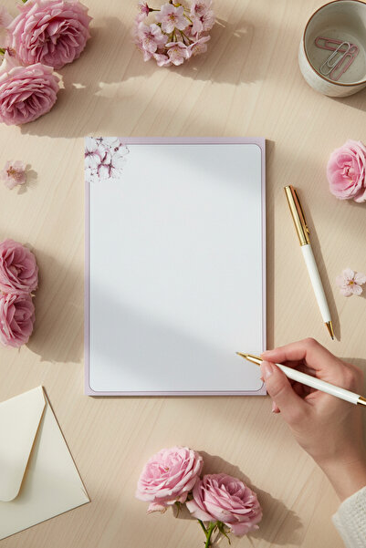 Renkli Zeka A5 Pink Floral Patterned Notepad – 110 Gr Thick Paper Notepad 50 ...