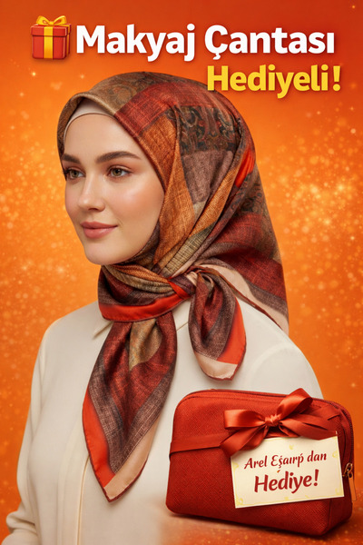 Levidor 90X90 Silk-Look Brown - Burgundy - Beige Colored Scarf – Non-Slip Twi...