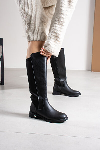 LEYLA STORE Black Flat Sole Boots