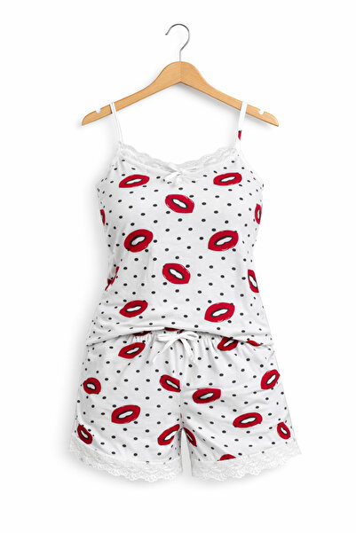 belpa Sıla Sella Bamboo Women's Shorts Pajama Set – with Strappy Lace Detail