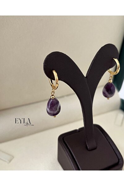 eyla collection أقراط ذهبية متدلية مرصعة بحجر الأميثيست الطبيعي