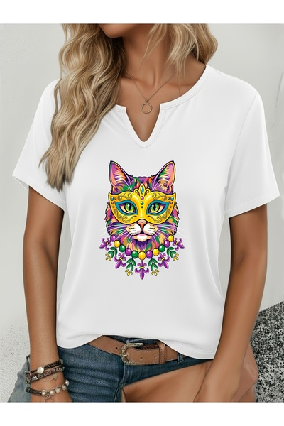 mercoledi Mardi Gras cu imprimeu pentru femei, cu mâneci pe jumătate cu decol...