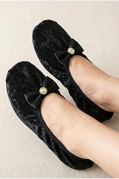 Mijja Velvet Home Slippers with Stoned Bow, Daily Gift, Hajj Umrah Dowry Gift...