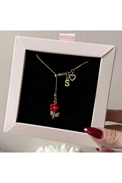 Vintagezegeni Harfli Asansörlü Kadife Çiçek Kolye