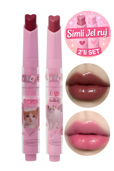 magic casa Simli Jel Ruj 2’li Set 3 ve 4 Numara | Kalpli Uç | Parlak & Nemlen...