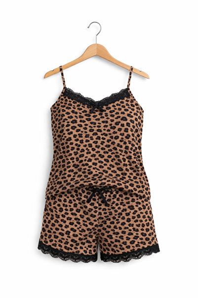 belpa Sıla Sella Bamboo Women's Shorts Pajama Set – with Strappy Lace Detail