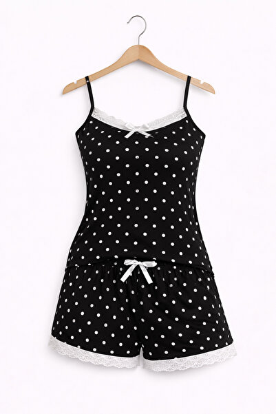 belpa Sıla Sella Bamboo Women's Shorts Pajama Set – with Strappy Lace Detail