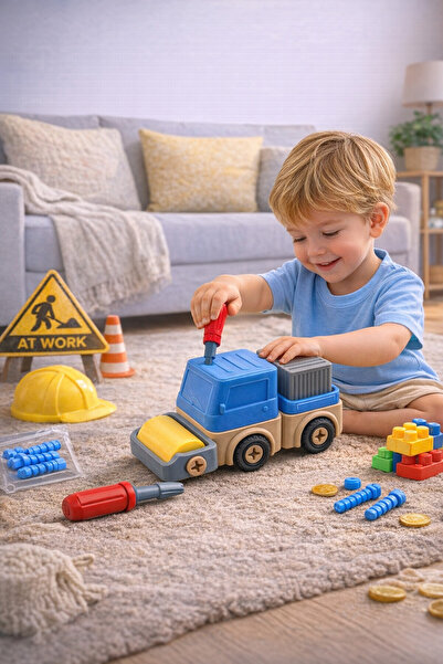 edoy Sök Tak Eğitici Silindir Araç Seti | Yap-Boz İş Makineleri | Yaratıcı Montessori Oyuncağı