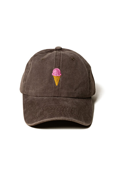 Nome Studio Dondurma Nakışlı Kahve Şapka Minimal ice Cream Emoji Nakışlı Pamu...