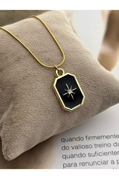 roshel قلادة من الفولاذ المقاوم للصدأ باللون الذهبي مع تفاصيل نجمة من المينا ...