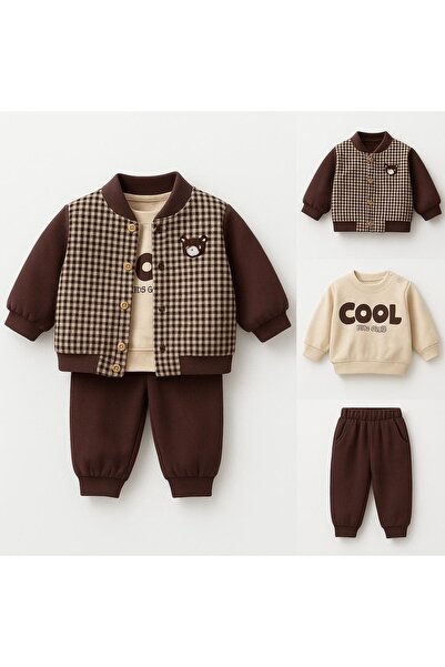 KapsülBebek طقم للأطفال الذكور مكون من 3 قطع - سترة وبلوفر وبنطلون