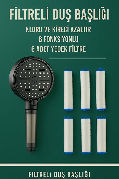 Empressco 6 Fonksiyonlu Su Tasarruflu Filtreli Duş Başlığı, Klor ve Kireç Önl...
