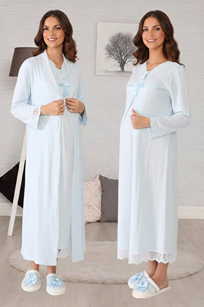 lohusahamile Σετ νυχτικών εγκυμοσύνης με κρυφό μπλουζάκι για θηλασμό - Μπλε l...