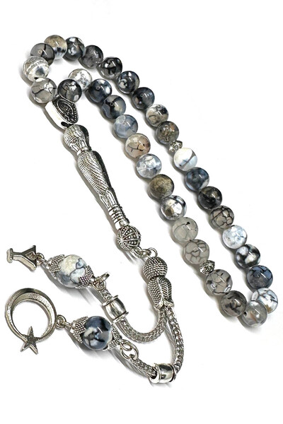 Fabula Silver Kişiye Özel Harfli Ay Yıldız Püsküllü Akik Taşı Tesbih