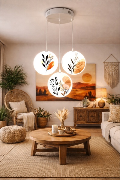 FORECASTE Bohem Tavan Tipi LED Avize 80 cm | 3’lü Yuvarlak Çift Yüz Desenli |...