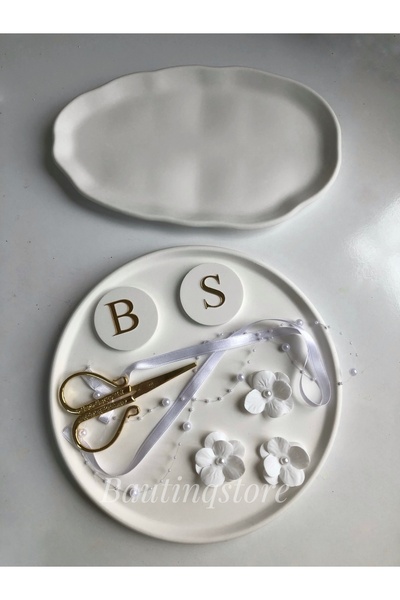 Bautinq Store El Yapımı Kişiye Özel Harfli 27 cm yuvarlak nişan söz tepsisi k...