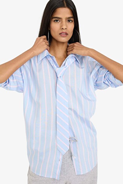 DeFacto Oversized Tie Detailed Striped Shirt G8002Ax26Sp