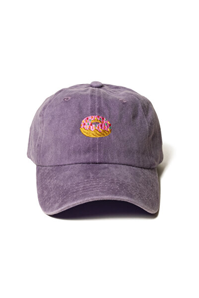 Nome Studio Donut Nakışlı Mor Şapka Minimal Emoji Nakışlı Pamuklu Eskitme Şap...