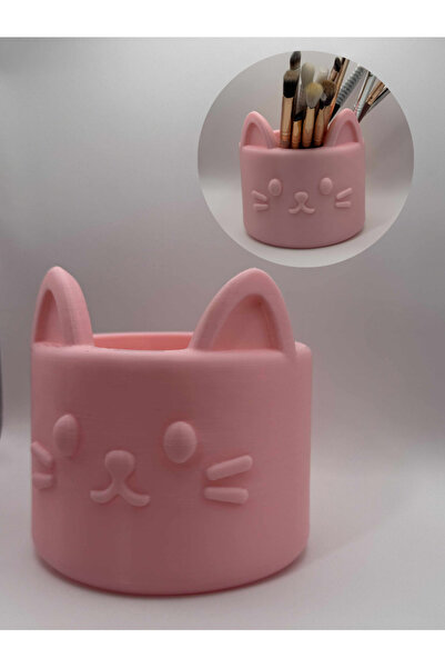 Della Makeup Brush Holder with Cute Cat Figure – Pink Decorative Pen Holder &...
