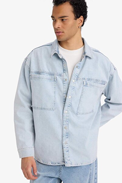 DeFacto Oversized Wide Fit Jean Long Sleeve Shirt F8312Ax25Au
