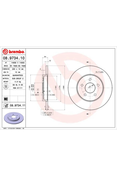 Brembo Set Discuri Frana Ford Mondeo 3 Ford (Changan) Mondeo 2000-2009
