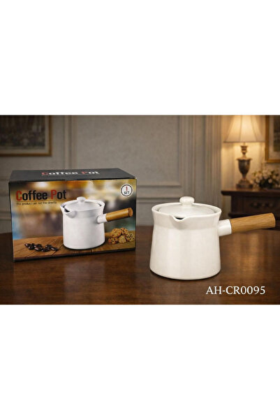 Gerenic White ceramic coffee pot set with wooden handle