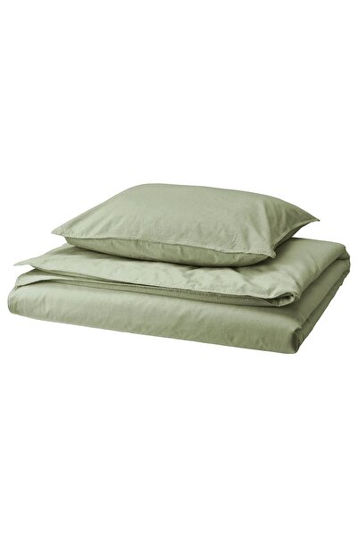 IKEA ÄNGSLILJA Duvet cover + pillowcase, gray-green, 150 x 200/50 x 60 cm