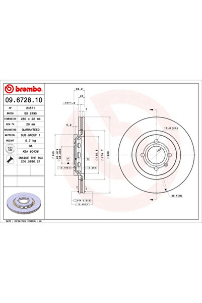 Brembo Disc Frana Seat Cordoba/Ibiza 2/Toledo 1 Vw Corrado/Golf 2/Passat B3/B4