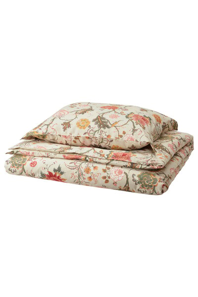 IKEA NÄSSELKLOCKA Duvet cover + pillowcase, light grey-beige/multicolor, 150 ...