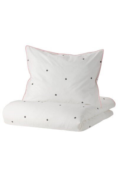 IKEA VÄNKRETS Husă pilota + față de pernă, buline alb/roz, 150 x 200/50 x 60 cm