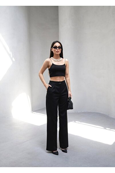 HAZEGO Πλισέ φαρδύ παντελόνι με ελαστική πλάτη