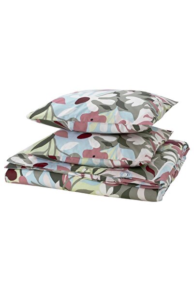 IKEA KORSKOVALL Husă pilotă + 2 fețe de pernă, multicolor/model floral, 200 x...