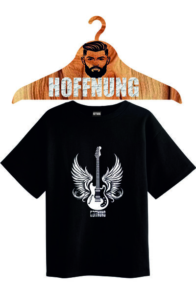 HOFFNUNG Unisex Cotton Oversized "Guitar Hoffnung" Printed Crew Neck Comforta...