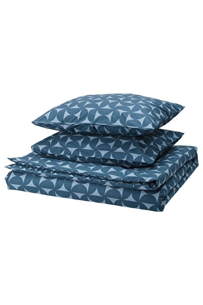 IKEA ÄNGSNEJLIKA Duvet cover + 2 pillowcases, dark blue, 200 x 200/50 x 60 cm