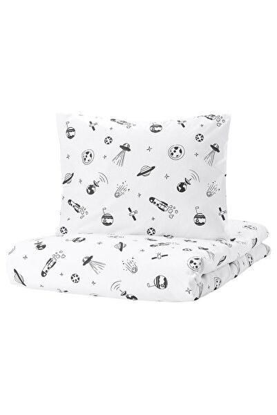 IKEA AFTONSPARV Husă pilotă + față de pernă, alb/negru spațiu