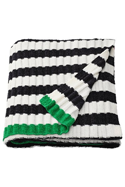 IKEA MOSSMOTT Blanket, black/white, 130 x 170 cm
