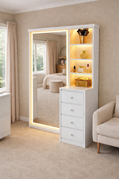 Vanmed Home Velas Makyaj Masası MDF Gövde LED Aydınlatmalı Boy Ayna