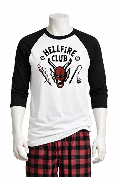 ARS Butik White Stranger Things Raglan Black Long Sleeve-Red Plaid Unisex 2-P...