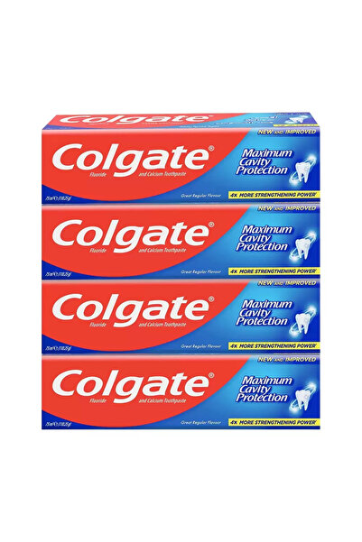 Colgate معجون أسنان بأقصى حماية من التسوس، غني بالفلورايد والكالسيوم - 4 × 75 مل