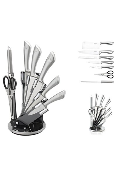 Royalty Line 8-piece stainless steel knife set with 360 rotating acrylic stan...
