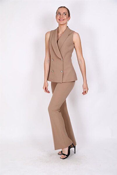 ÖNDER ÖZSOY Shawl Collar Double-Breasted Modern Vest & Elastic Flared Pants W...