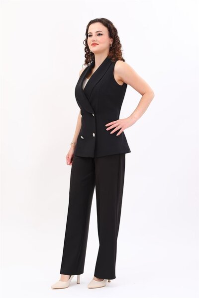 ÖNDER ÖZSOY Shawl Collar Double-Breasted Modern Vest & Elastic Wide Leg Pants...