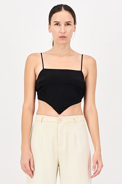 Forever 21 Women Square Neck Sleeveless Plain Crop Top, Black