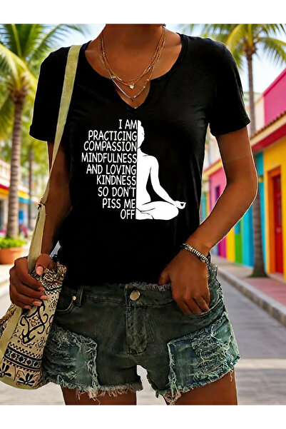 mercoledi Yoga cu imprimeu pentru femei, cu mâneci pe jumătate în formă de V,...