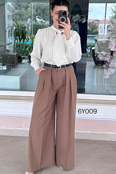 İnce Topuk Belted Palazzo Pants 6Y009