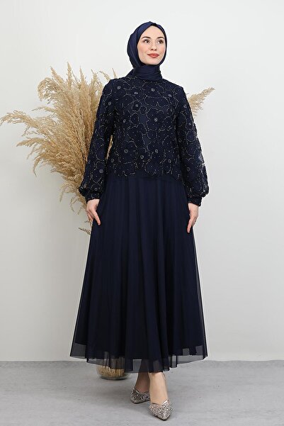GİYZAMİLA Birgül Tül Takım Abiye Lacivert