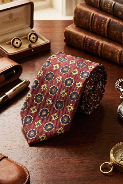 Kravatkolik Buiggio Style Bordo Motif Desen İtalyan İpek Kravat İK2229